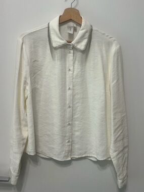 Y.A.S Ivory Fringe Rhinestone Collar Western Long Sleeve Button Down Blouse/ S